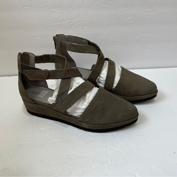 NEW WITHOUT TAGS EILEEN FISHER BOVERY X-BAND SHOES IN GRAY LEATHER - Picture 1 of 7